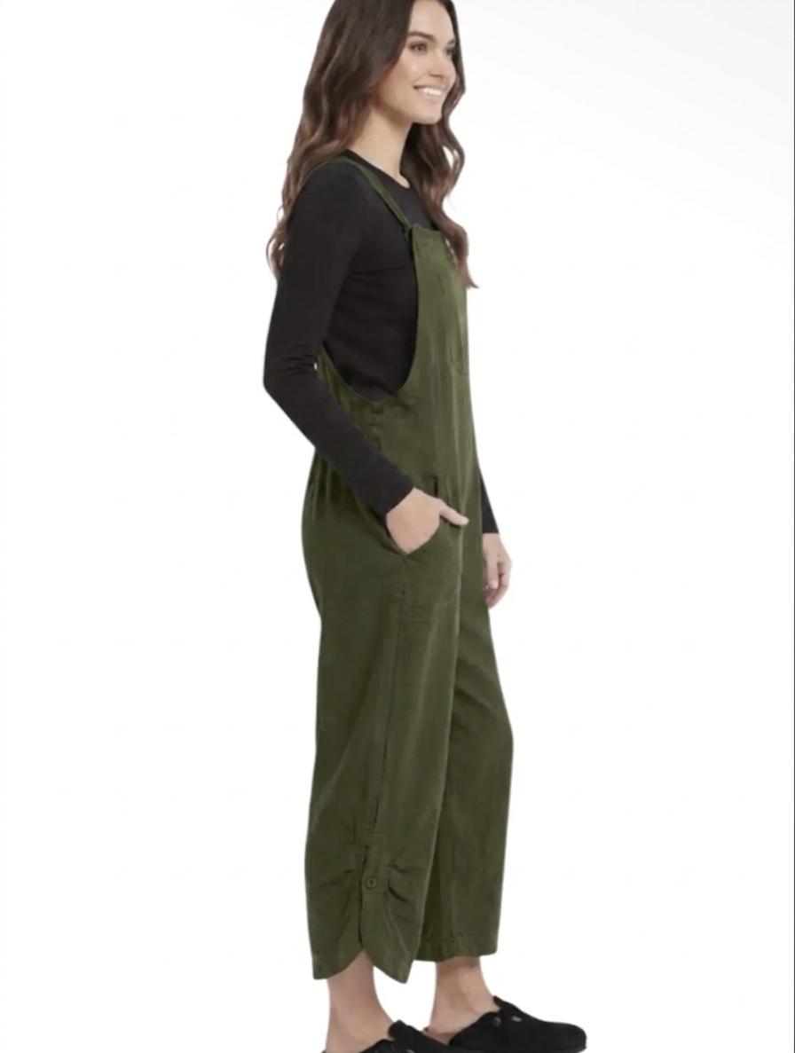 Olive Overalls with Gathered Back
