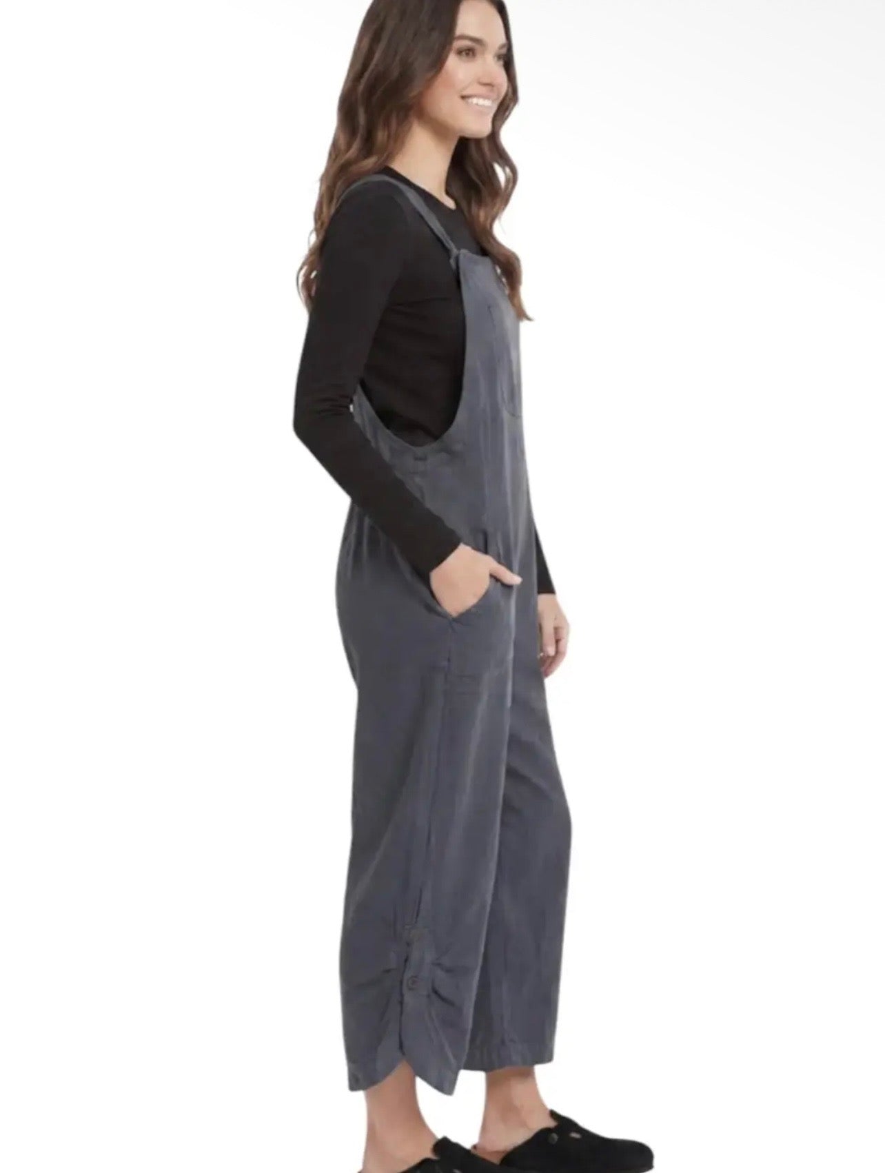 Dark Grey Overalls with Gathered Back