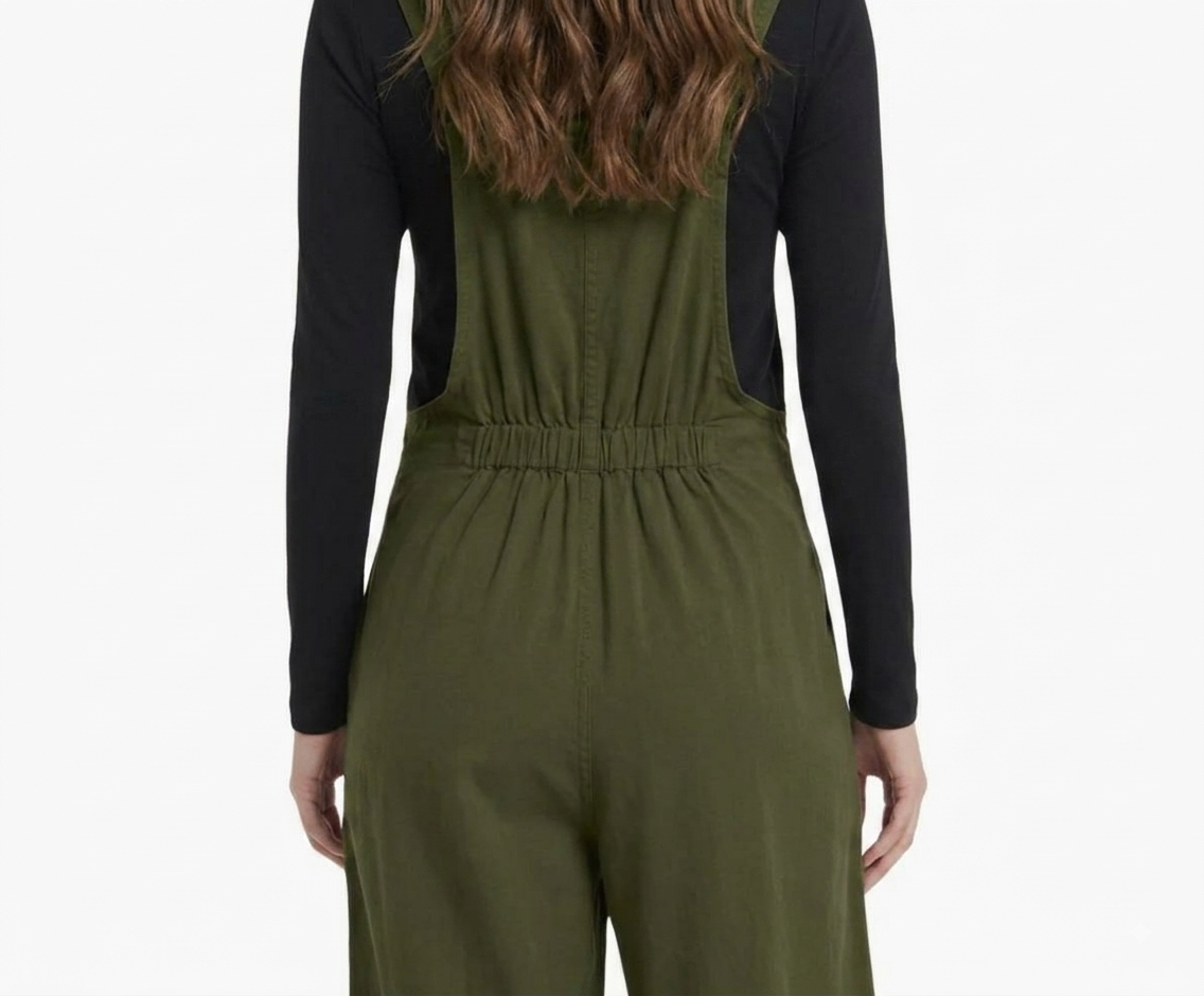Olive Overalls with Gathered Back