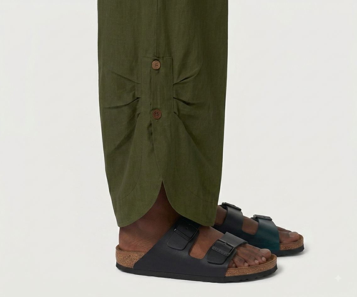 Olive Overalls with Gathered Back