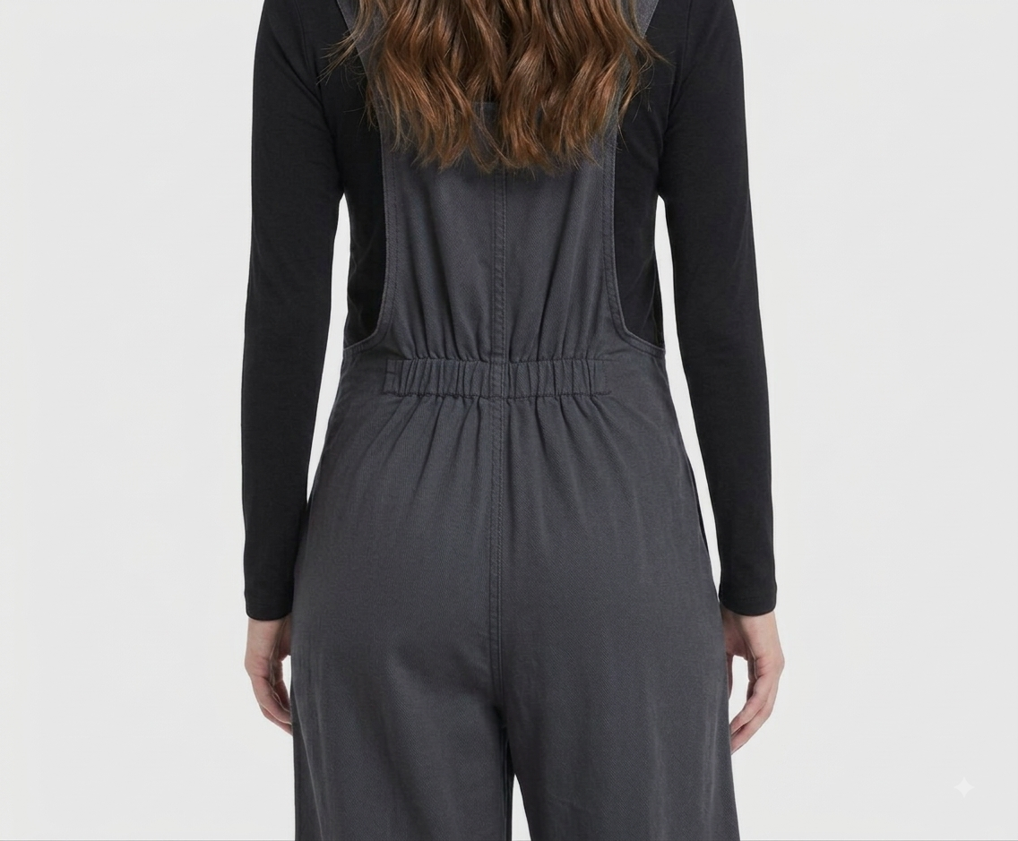 Dark Grey Overalls with Gathered Back