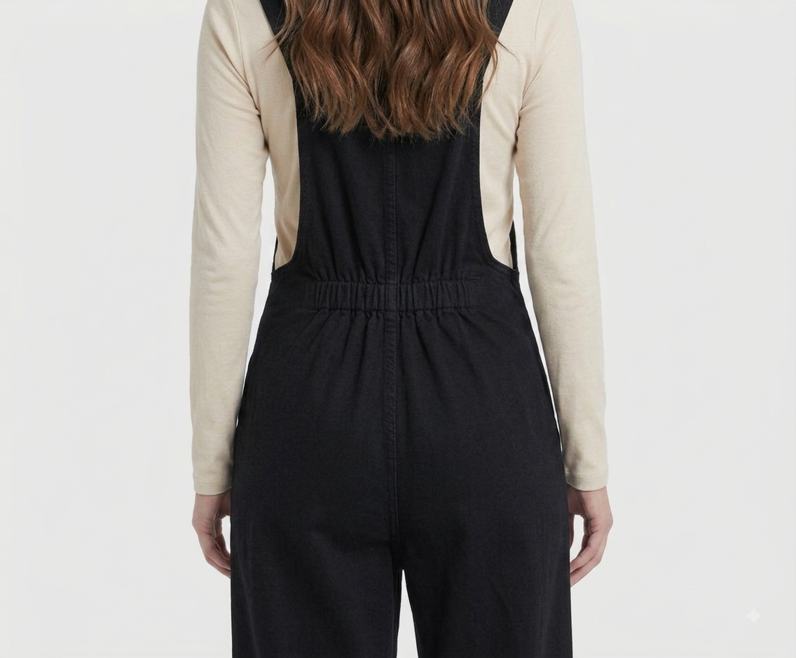 Black Overalls with Gathered Back