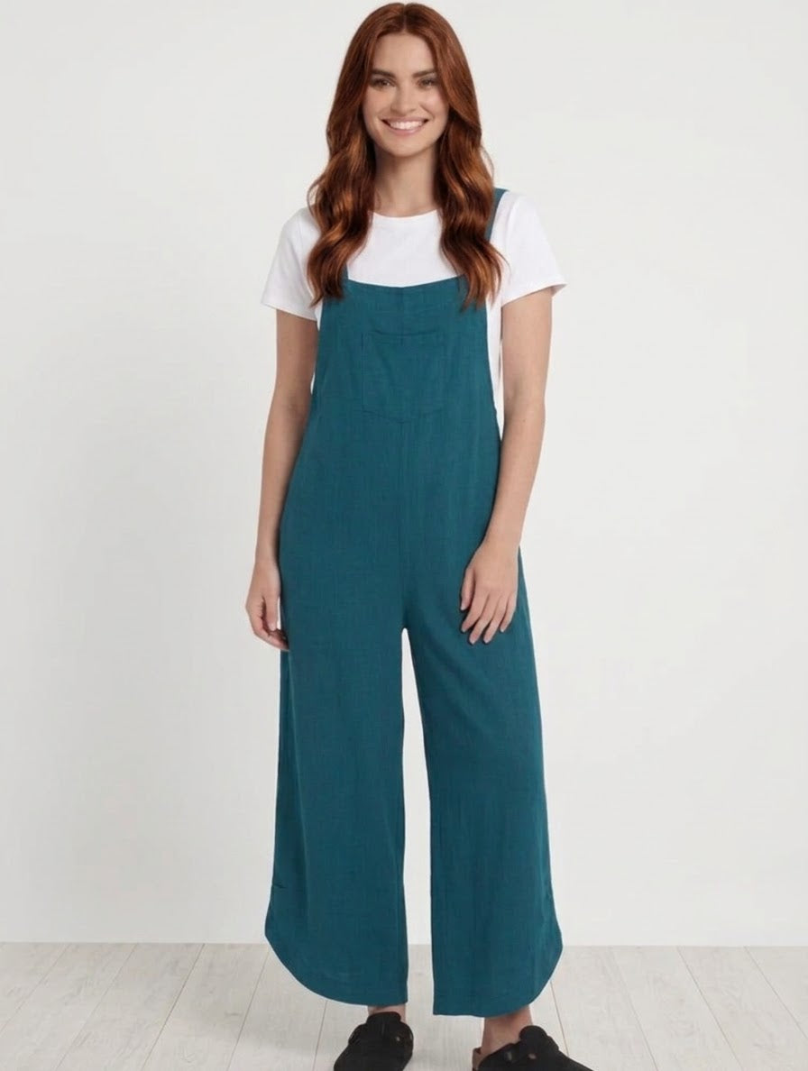Teal Overalls with Gathered Back
