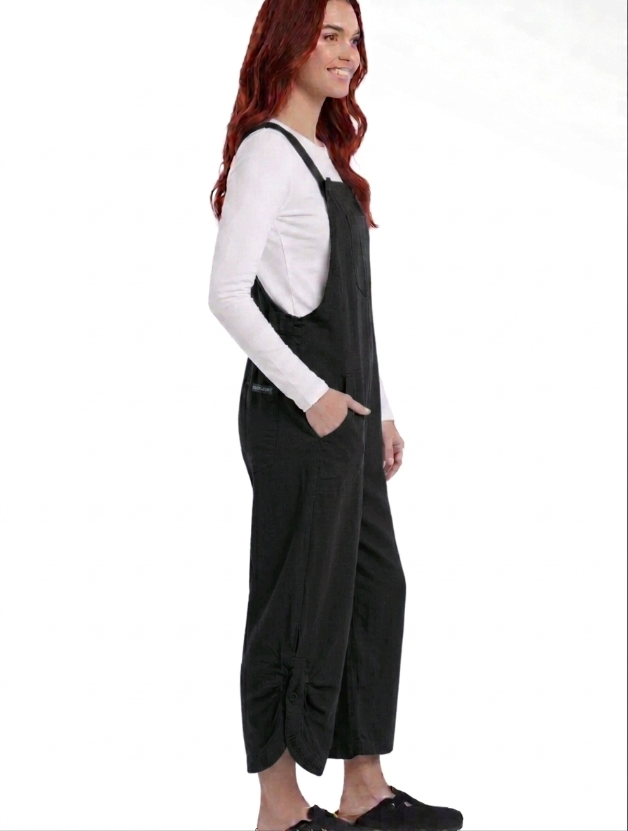 Black Overalls with Gathered Back