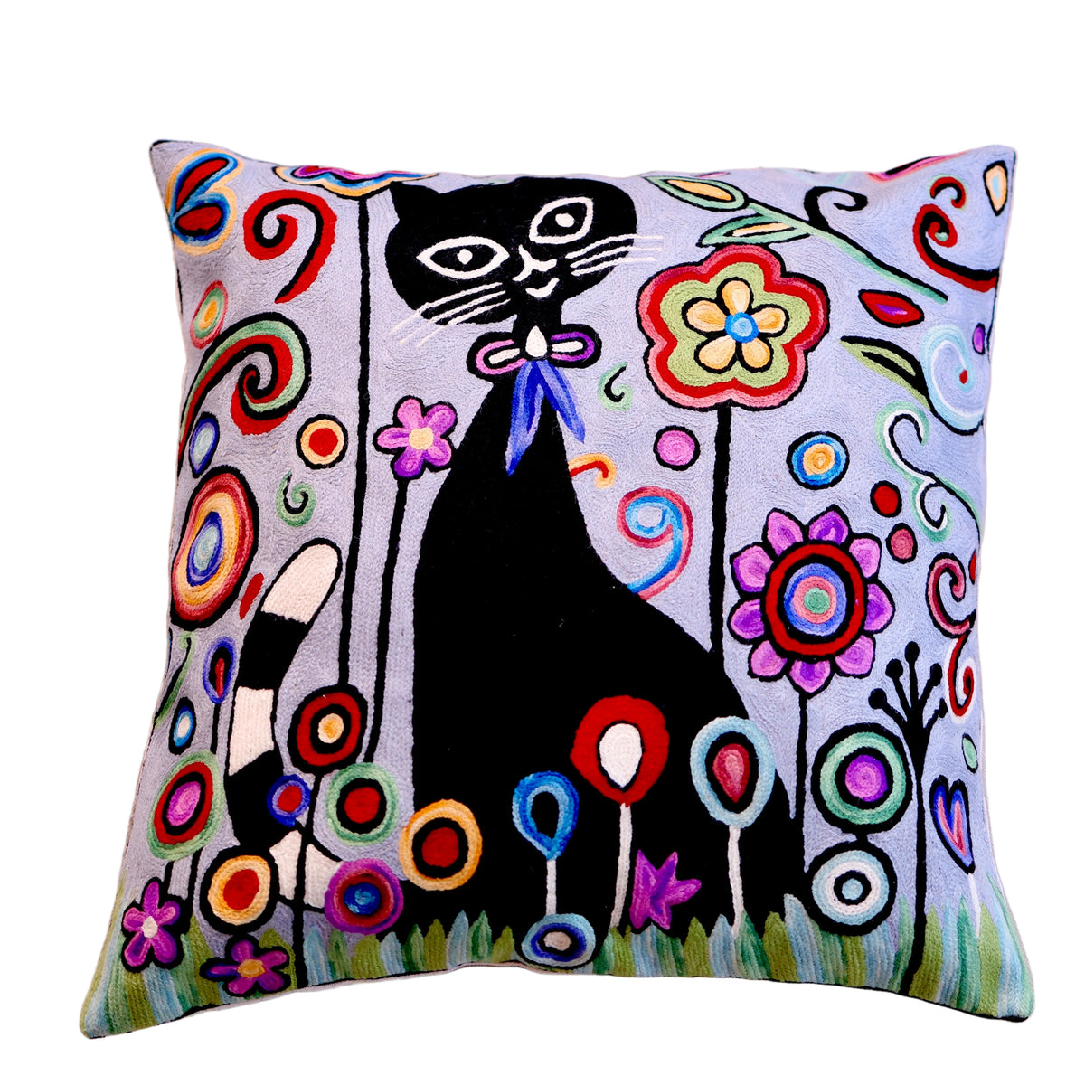 Whimsical Black Cat Pillow Cover