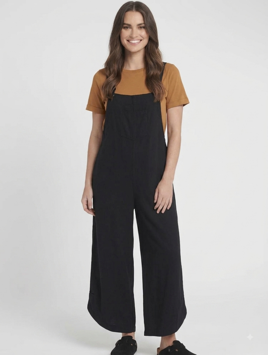Black Overalls with Gathered Back